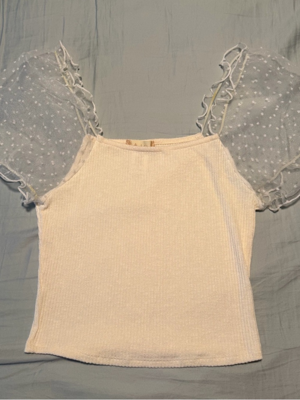 Altar'd State Cream Puff-Sleeve‎ Knit Fitted Top Size Medium